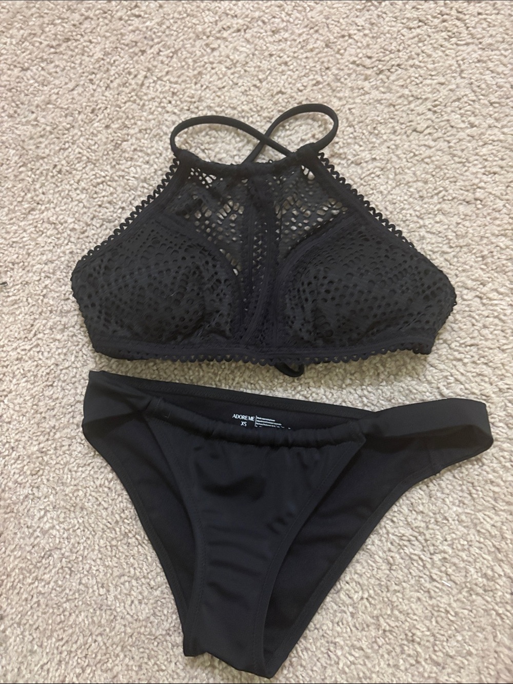 Adore Me Black Crochet High-Neck Bikini Set with Racerback